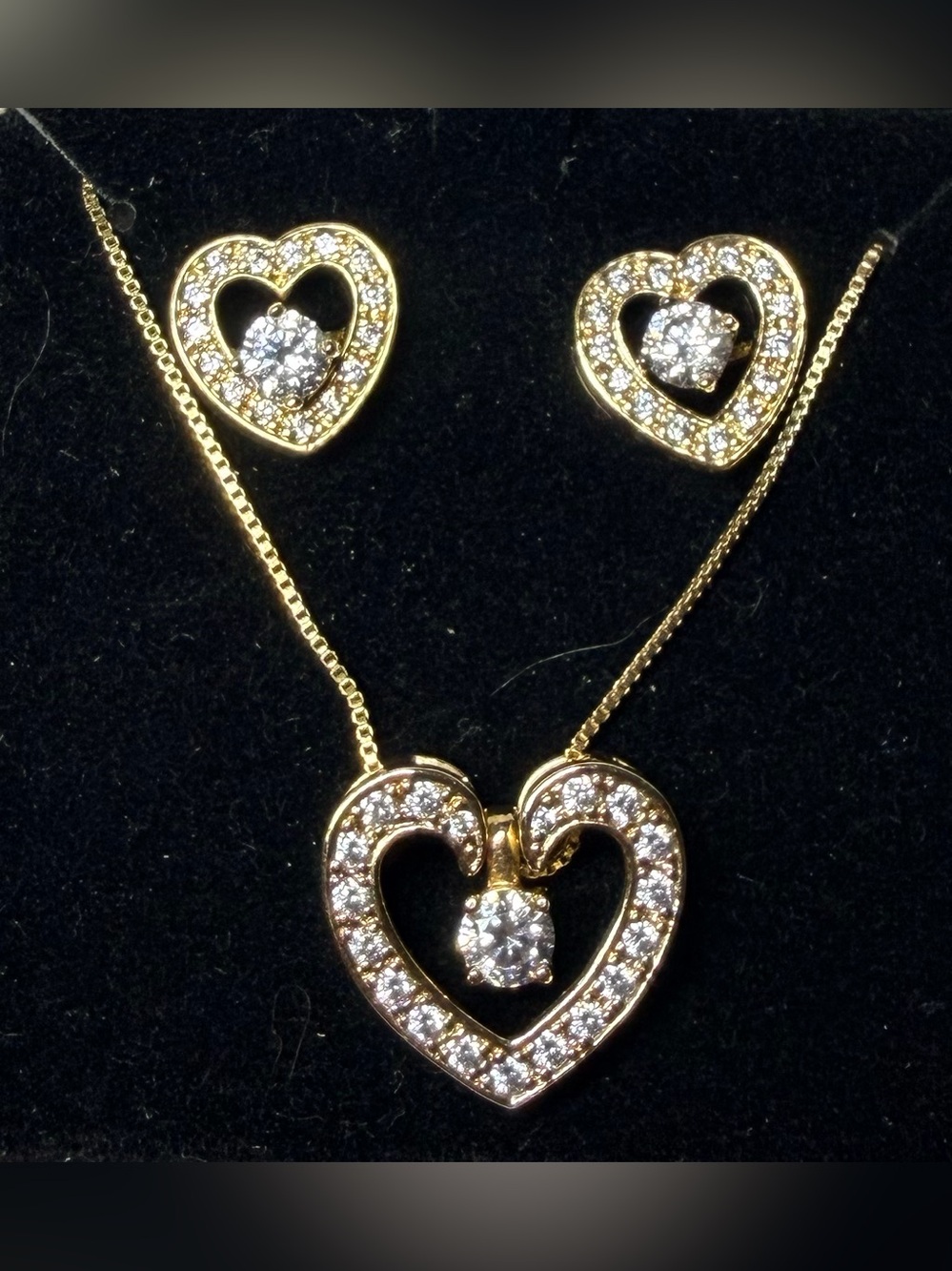 Absolute CZ 925 18” Necklace and 1/2” Heart Earrings Set